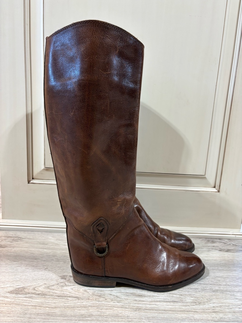 Joan David Boots Womens 37 6.5 Hand Made In Italy Leather Brown Riding Pull On